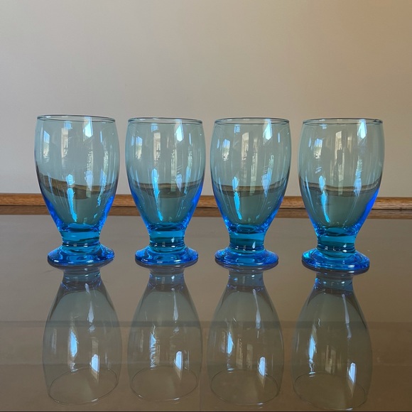 SOLD-Set of 4 Footed Teardrop Cobalt Drinking Glasses - Picture 2 of 6